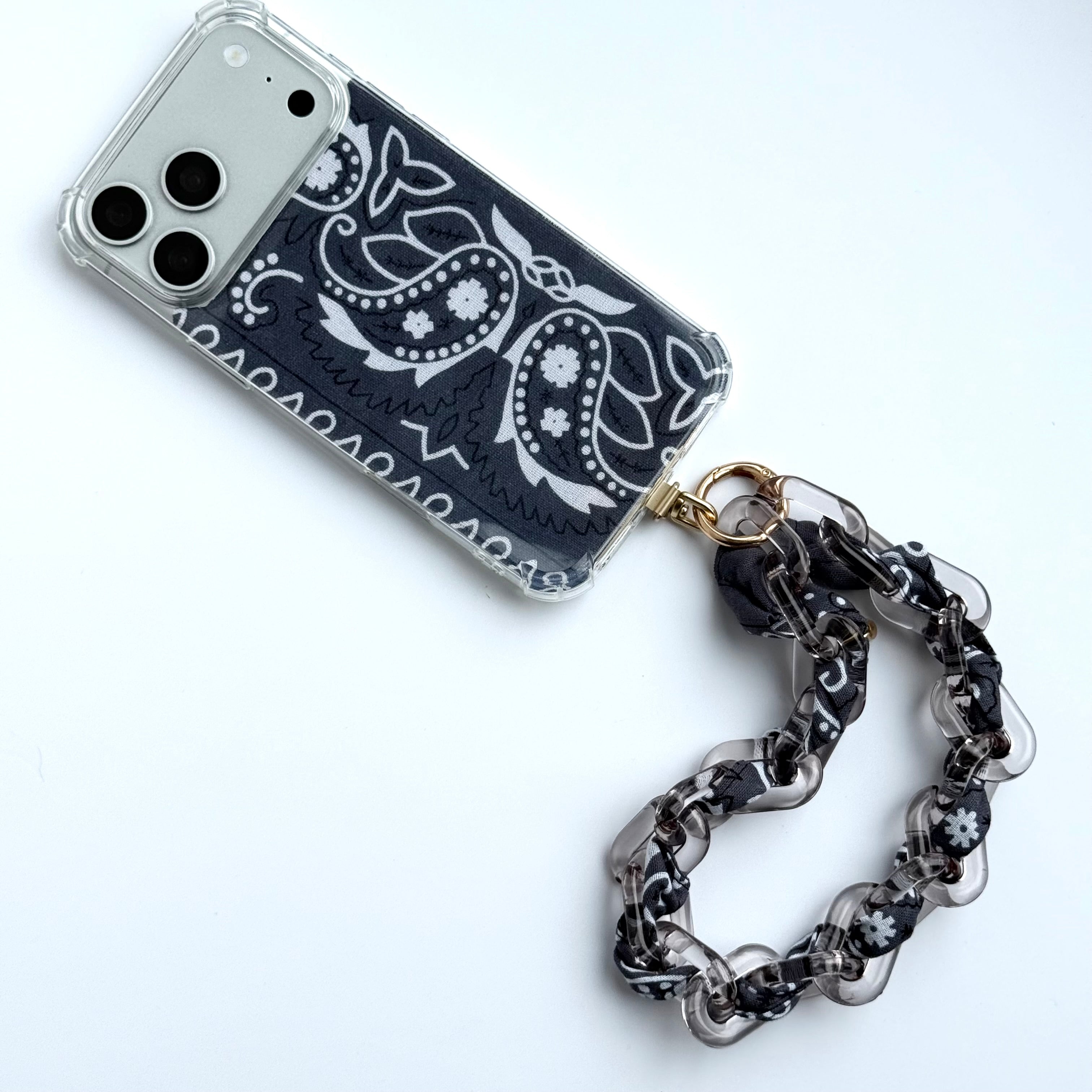 CHARCOAL GREY BANDANA JELLY PHONE CHAIN