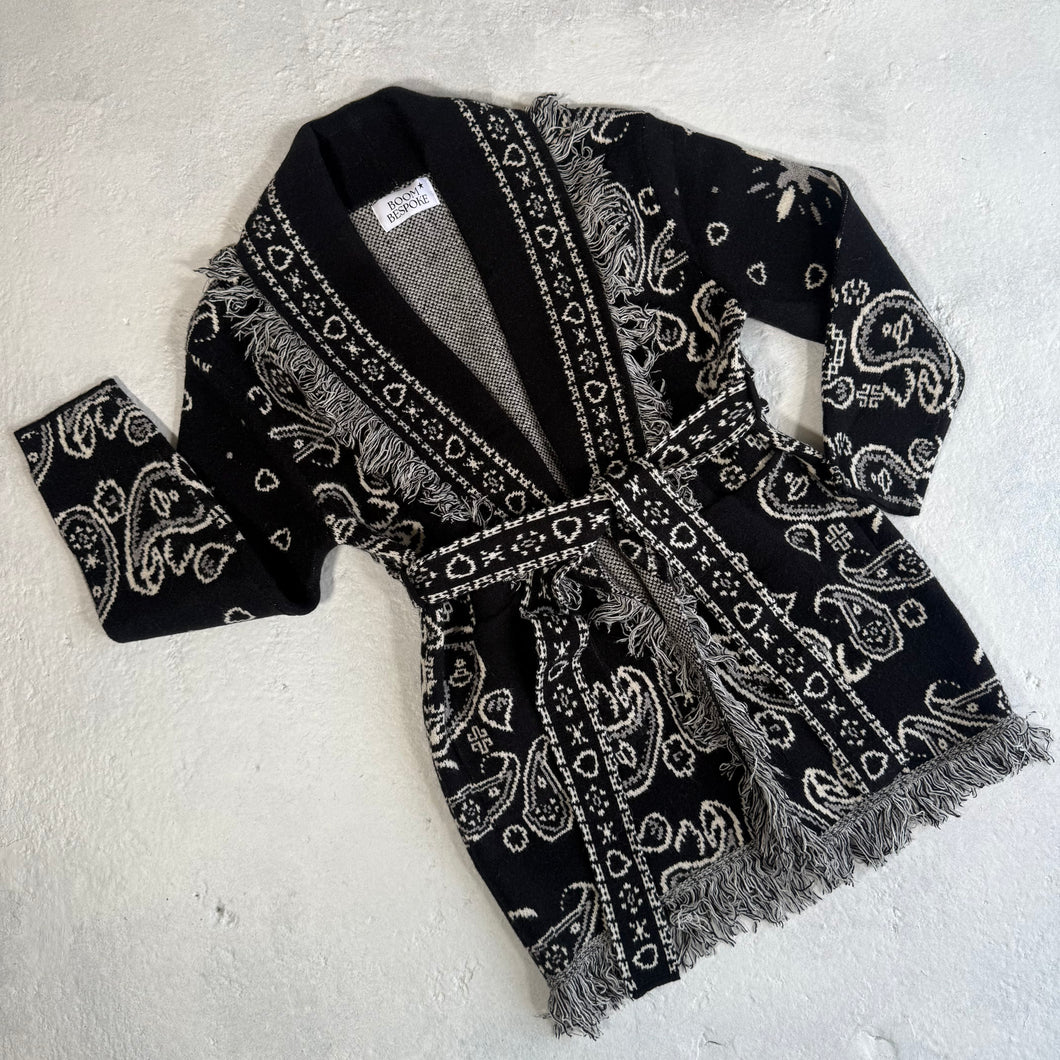 PREORDER ‘INKED’ BANDANA KNIT BELTED LONGLINE CARDIGAN