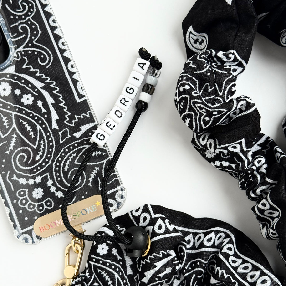 BLACK BANDANA ADJUSTABLE CROSSBODY PHONE STRAP