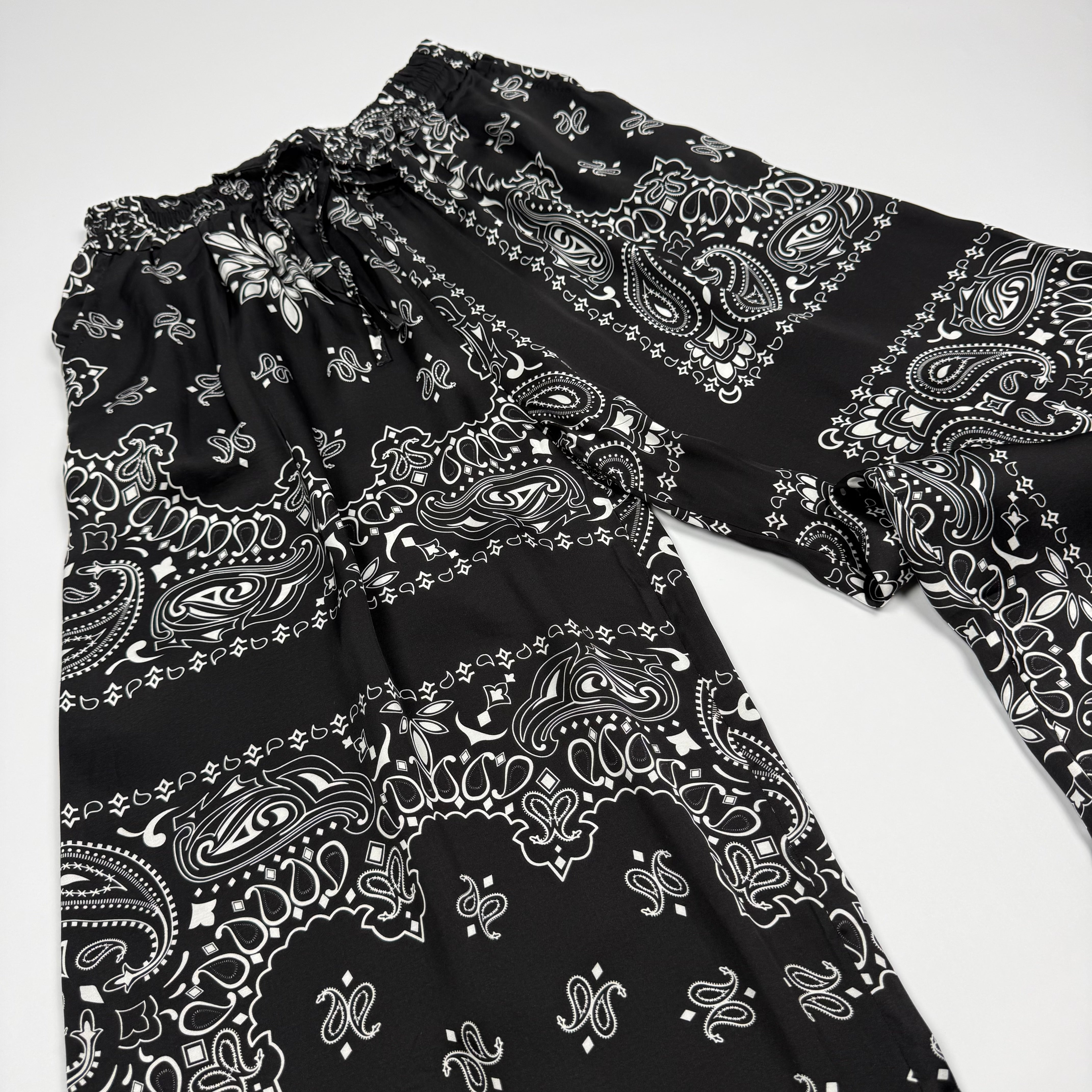 ‘INKED’ BLACK BANDANA SILK TROUSERS CO-ORD