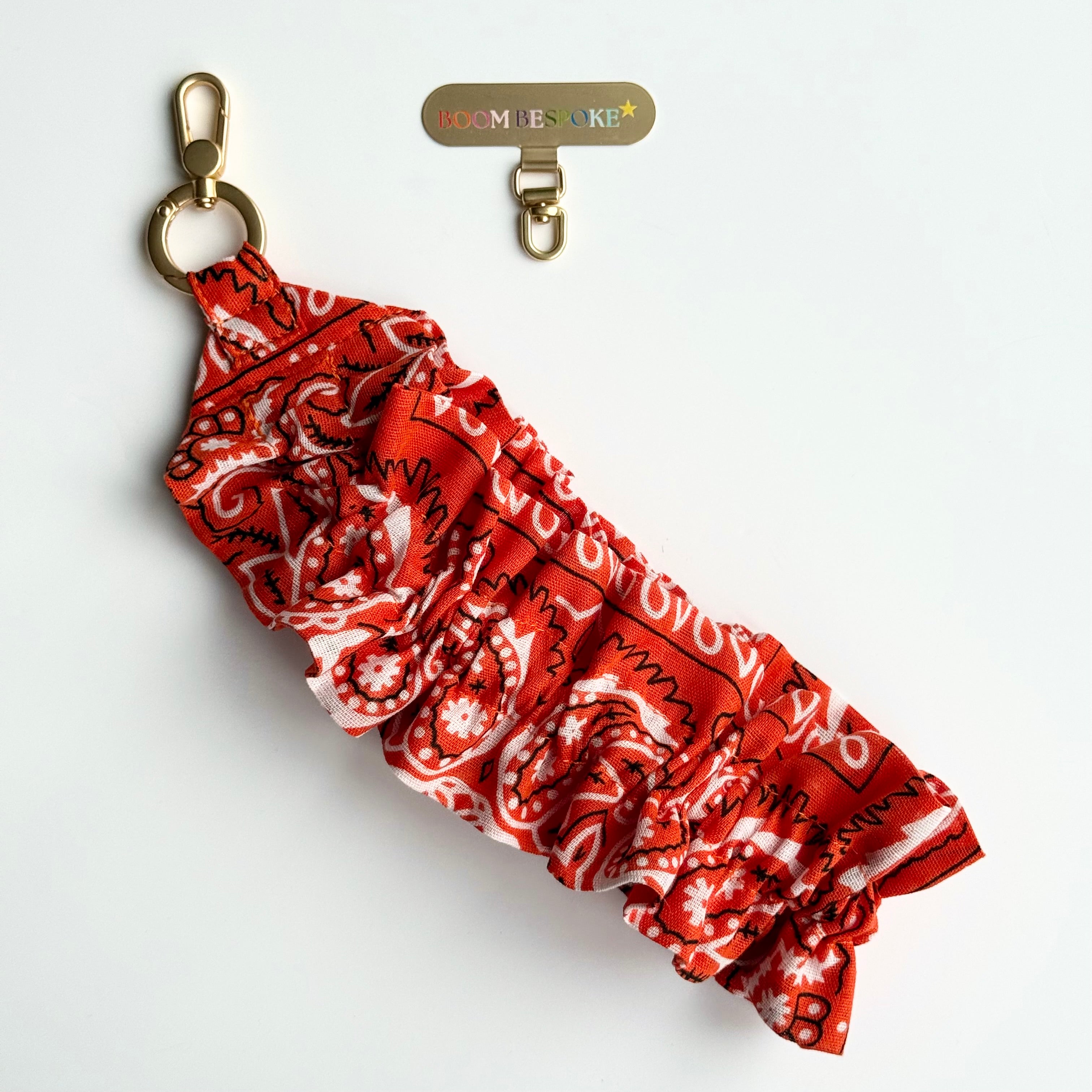 ORANGE RUFFLE BANDANA WRISTLET  PHONE STRAP