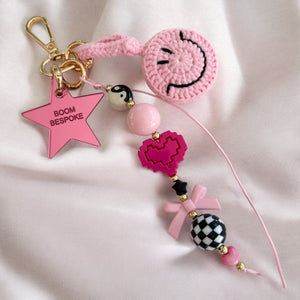 PINK SMILEY BOOM BESPOKE BAG CHARM/KEYRING