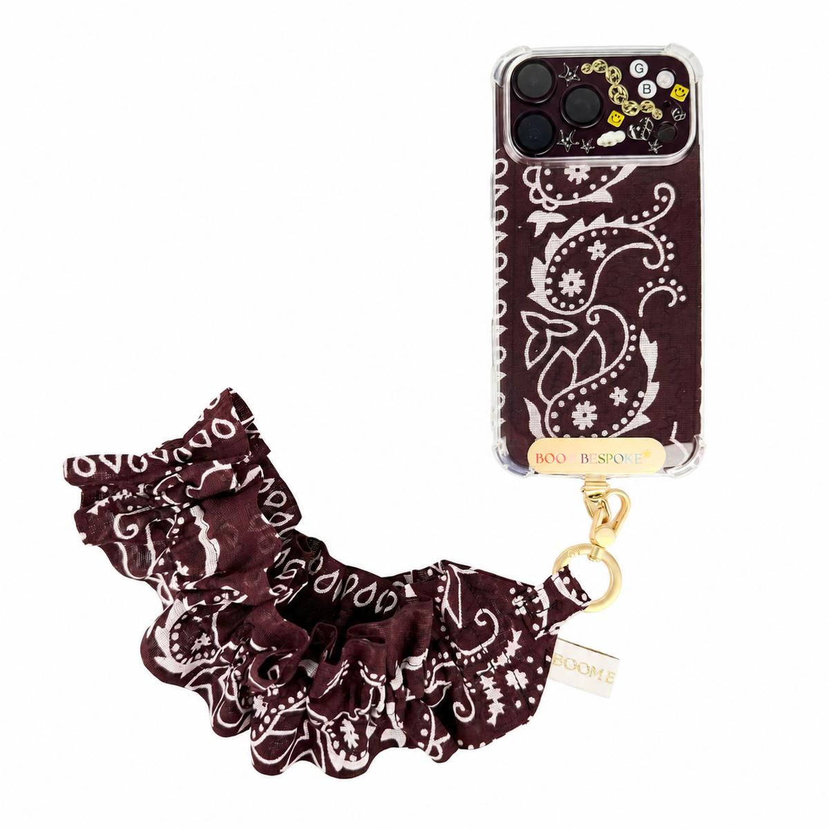 NEW BURGUNDY RUFFLE BANDANA WRISTLET  PHONE STRAP