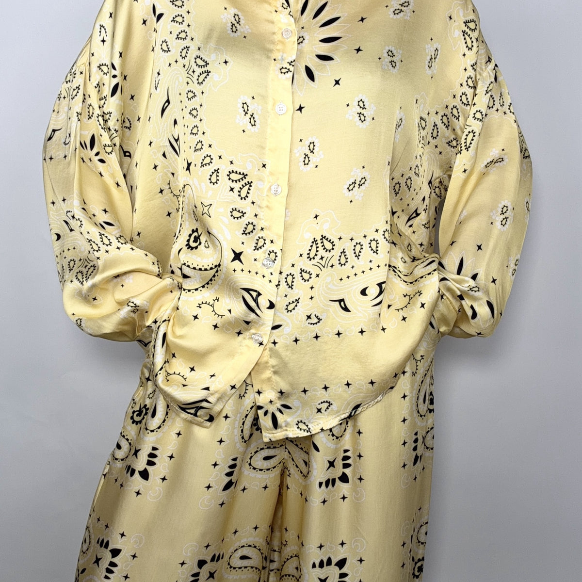 'LEMON SORBET' YELLOW BANDANA SILKY SHIRT & TROUSER SET