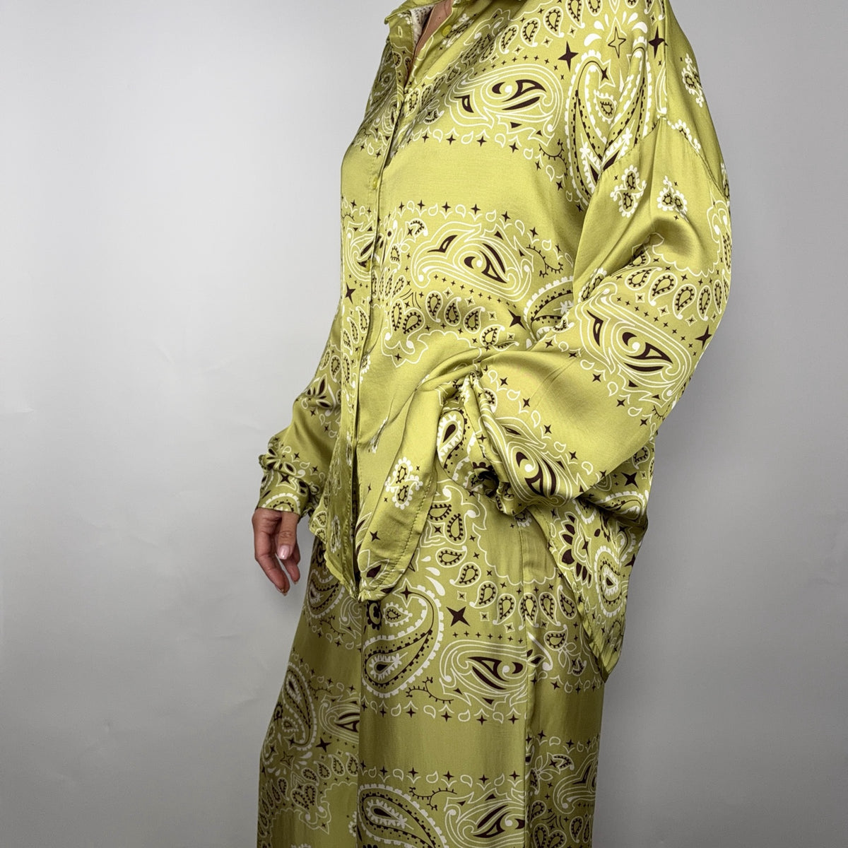 'LIME SORBET' GREEN BANDANA SILKY SHIRT & TROUSER SET