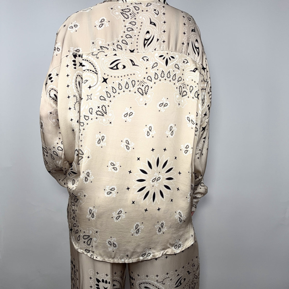 'VANILLA' GREIGE BANDANA SILKY SHIRT & TROUSER SET