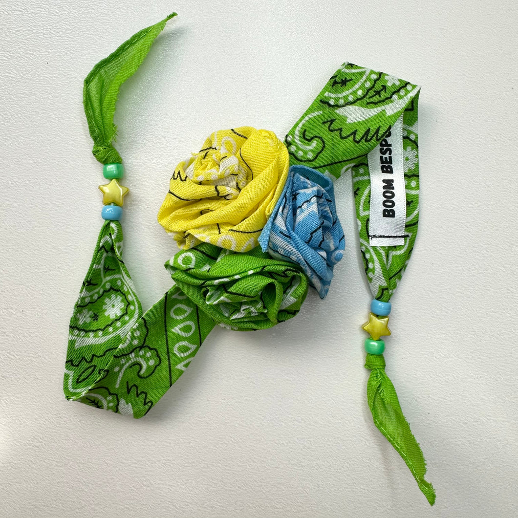 GREEN,YELLOW & BLUE TRIO BANDANA ROSE CHOKER BY BOOM BESPOKE