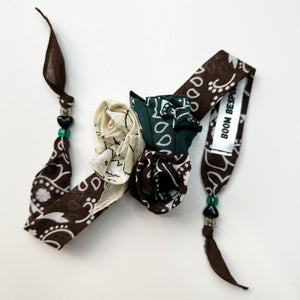 CREAM,BROWN & GREEN TRIO BANDANA ROSE CHOKER BY BOOM BESPOKE